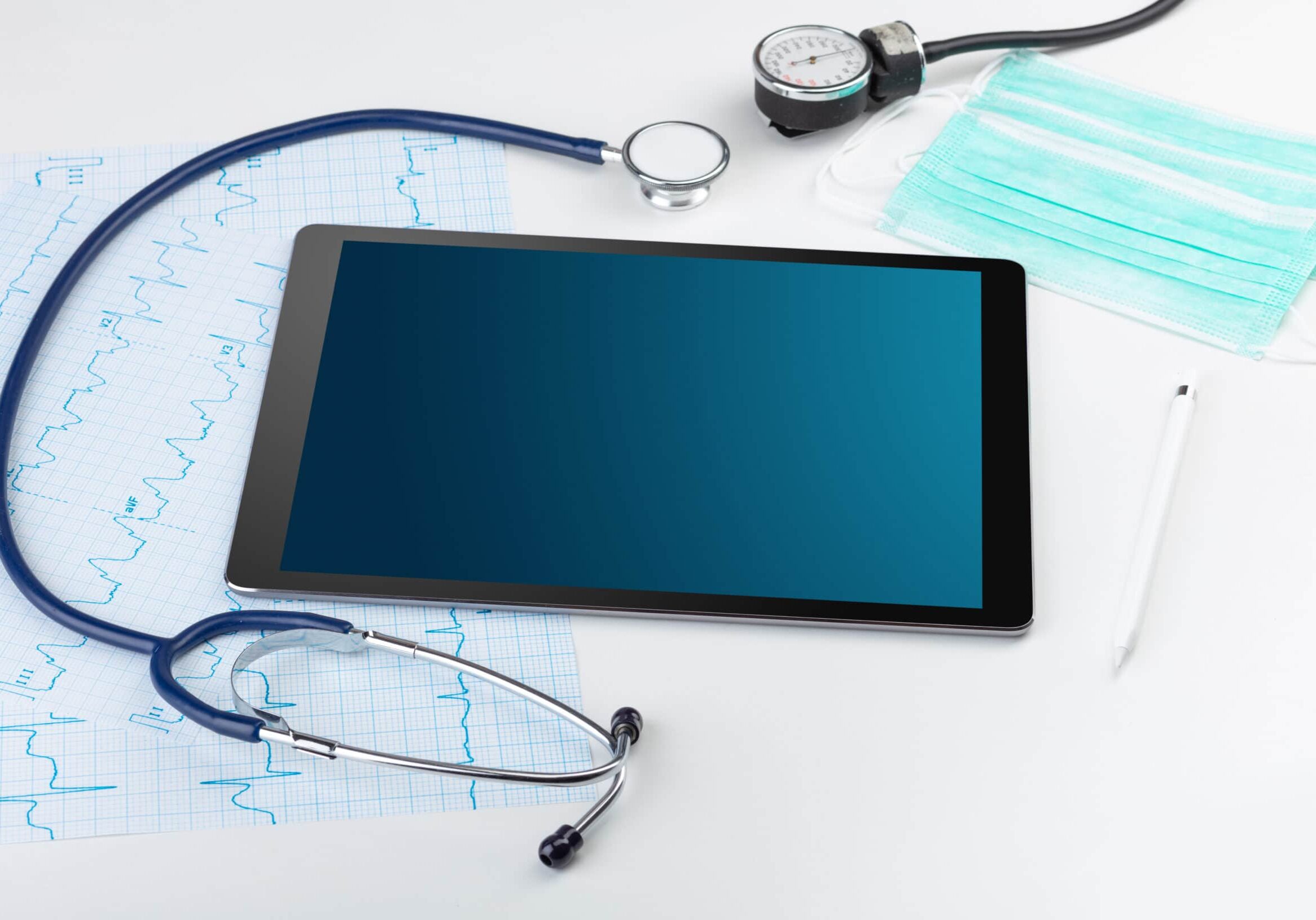 Medicine and modern technology concept with diagnostics concept with free space on tablet screen